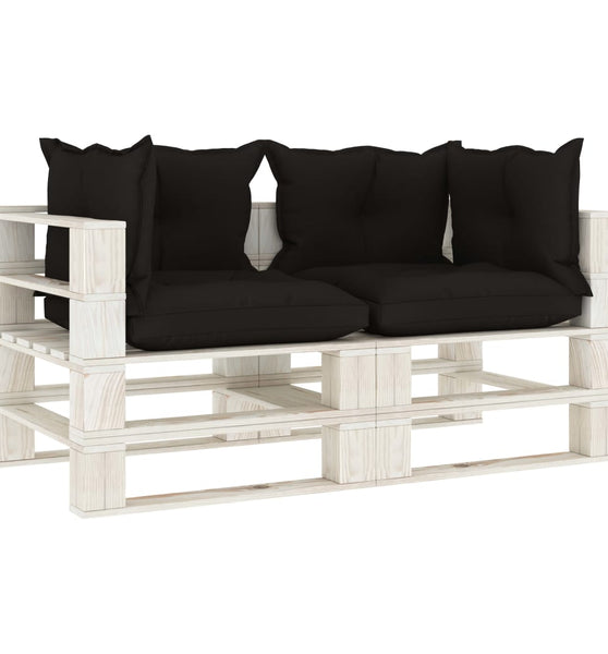 Garten-Palettensofa 2-Sitzer mit schwarzen Kissen Holz