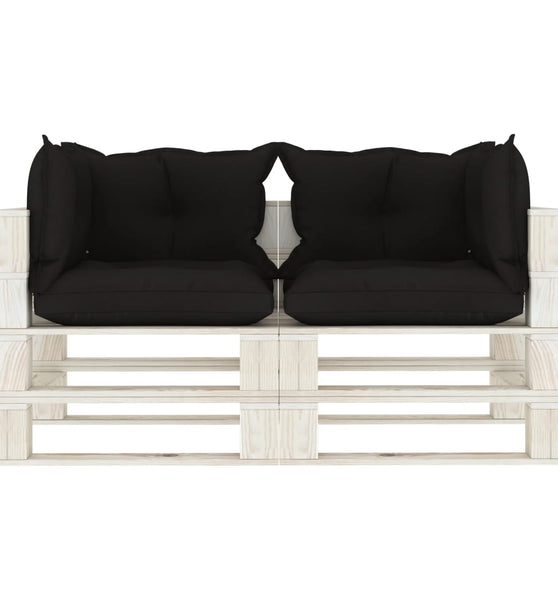 Garten-Palettensofa 2-Sitzer mit schwarzen Kissen Holz