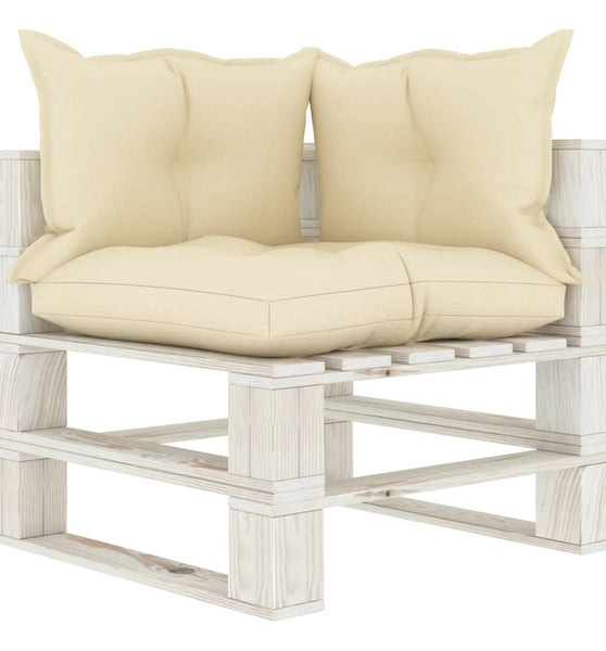 Garten-Paletten-Ecksofa mit Kissen in Creme Holz