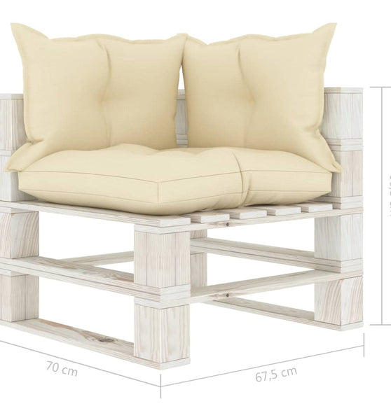 Garten-Paletten-Ecksofa mit Kissen in Creme Holz