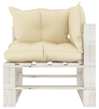 Garten-Paletten-Ecksofa mit Kissen in Creme Holz