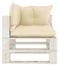 Garten-Paletten-Ecksofa mit Kissen in Creme Holz