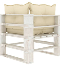 Garten-Paletten-Ecksofa mit Kissen in Creme Holz