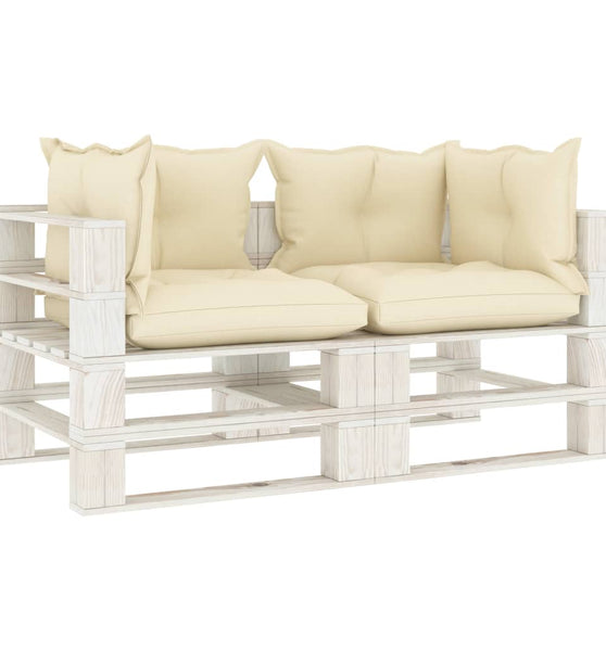 Garten-Palettensofa 2-Sitzer mit Creme-Kissen Holz