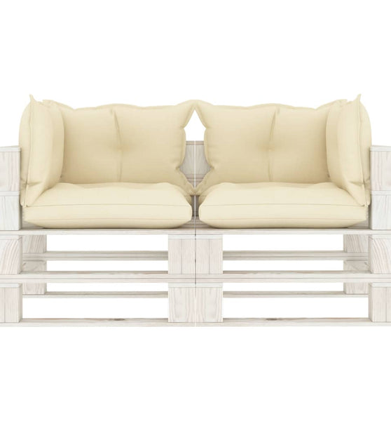 Garten-Palettensofa 2-Sitzer mit Creme-Kissen Holz