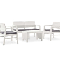 Garten-Lounge-Set mit Auflagen 4-tlg. Kunststoff Weiß