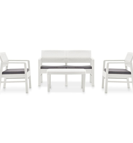 Garten-Lounge-Set mit Auflagen 4-tlg. Kunststoff Weiß