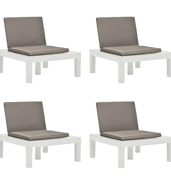 Gartenstühle mit Auflagen 4 Stk. Kunststoff Weiß
