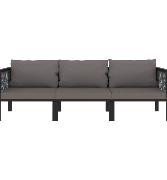 3-Sitzer-Sofa mit Auflage Anthrazit Poly Rattan