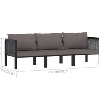 3-Sitzer-Sofa mit Auflage Anthrazit Poly Rattan