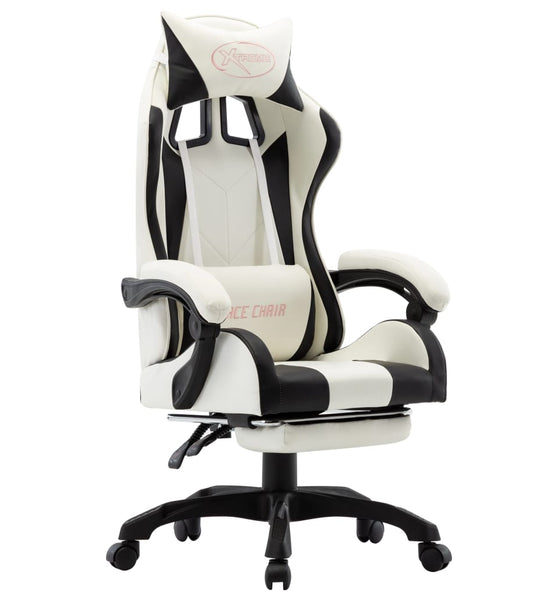 Gaming-Stuhl mit Fußstütze Schwarz und Weiß Kunstleder