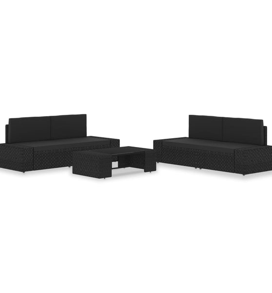 5-tlg. Garten-Lounge-Set Poly Rattan Schwarz