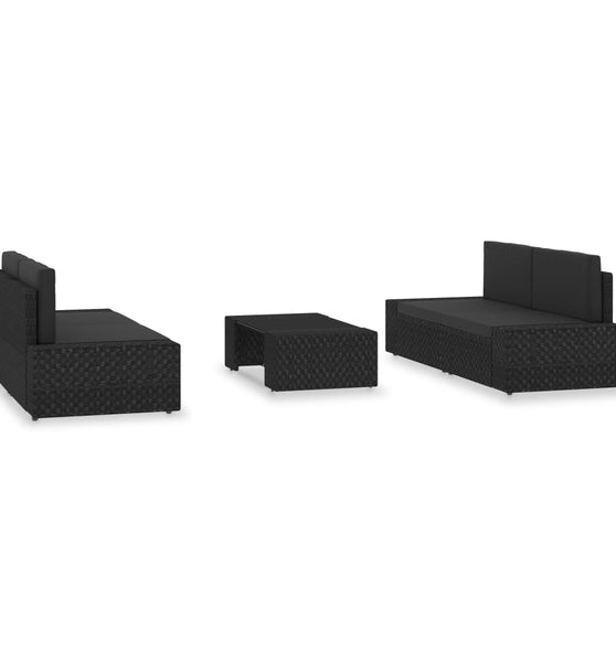 5-tlg. Garten-Lounge-Set Poly Rattan Schwarz