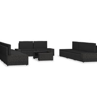 10-tlg. Garten-Lounge-Set Poly Rattan Schwarz