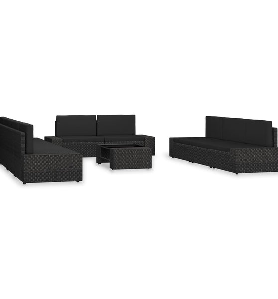 10-tlg. Garten-Lounge-Set Poly Rattan Schwarz