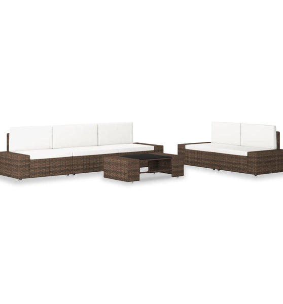 6-tlg. Garten-Lounge-Set Poly Rattan Braun