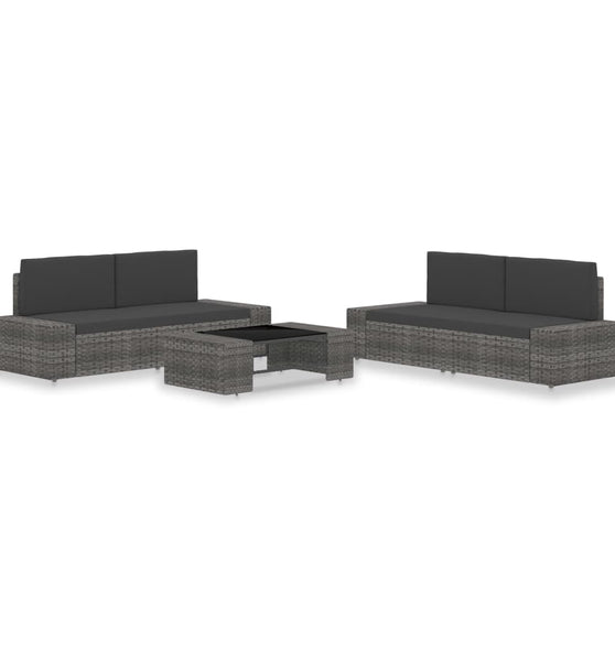 5-tlg. Garten-Lounge-Set Poly Rattan Grau