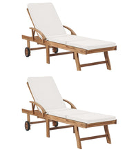 Sonnenliegen mit Auflagen 2 Stk. Massivholz Teak Creme