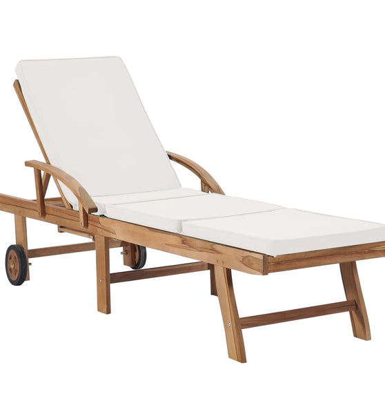 Sonnenliegen mit Auflagen 2 Stk. Massivholz Teak Creme