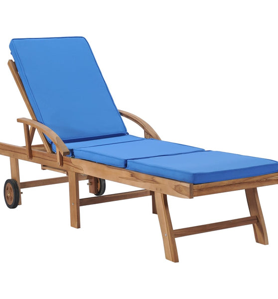 Sonnenliegen mit Auflagen 2 Stk. Massivholz Teak Blau