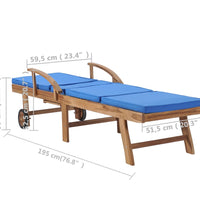 Sonnenliegen mit Auflagen 2 Stk. Massivholz Teak Blau