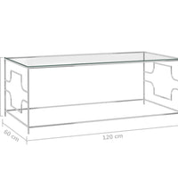 Couchtisch Silbern 120x60x45 cm Edelstahl und Glas