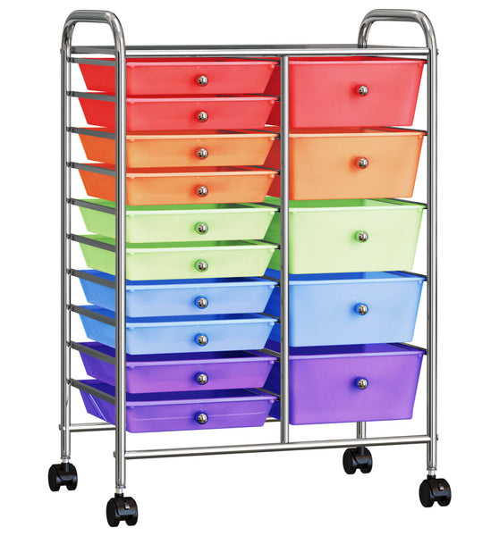 XXL Schubladenwagen mit 15 Schubladen Mehrfarbig Kunststoff