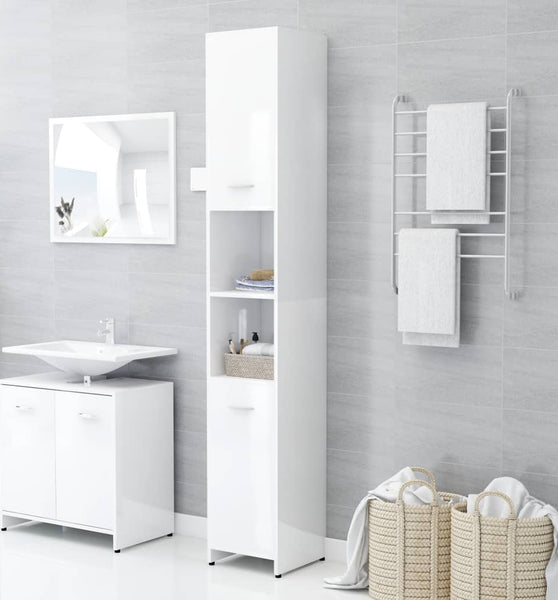 Badezimmerschrank Hochglanz-Weiß 30x30x183,5 cm Holzwerkstoff