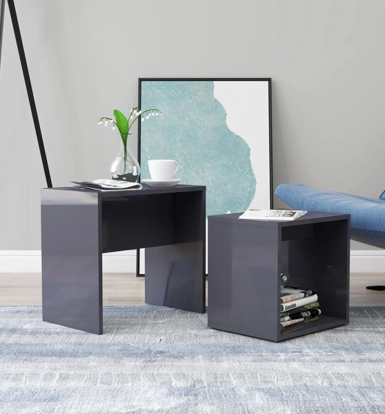 Couchtisch-Set Hochglanz-Grau 48x30x45 cm Holzwerkstoff