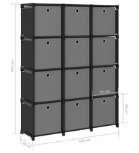 Würfel-Regal mit Boxen 12 Fächer Schwarz 103x30x141 cm Stoff