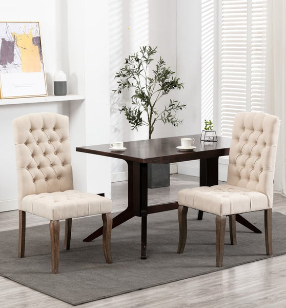 Esszimmerstühle 2 Stk. Beige Leinenoptik Stoff