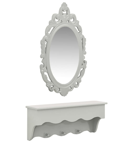 Wandregal mit Spiegel und Haken für Schlüssel & Schmuck Grau