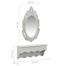 Wandregal mit Spiegel und Haken für Schlüssel & Schmuck Grau