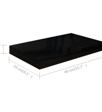 Schweberegale 2 Stk. Hochglanz-Schwarz 40x23x3,8 cm MDF