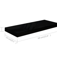 Schweberegale 2 Stk. Hochglanz-Schwarz 60x23,5x3,8 cm MDF