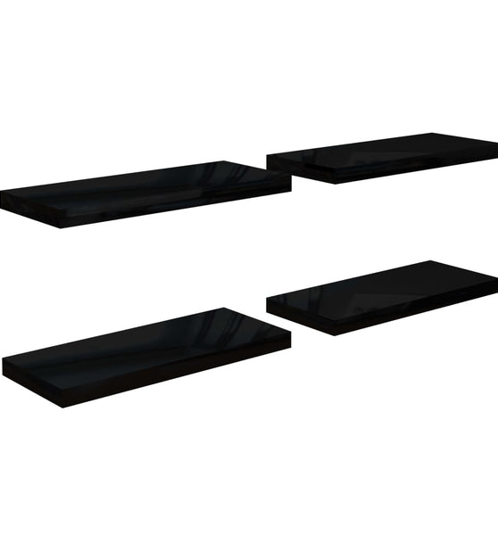 Schweberegale 4 Stk. Hochglanz-Schwarz 60x23,5x3,8 cm MDF