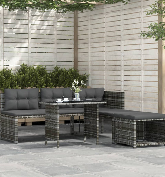 4-tlg. Garten-Essgruppe mit Kissen Grau Poly Rattan