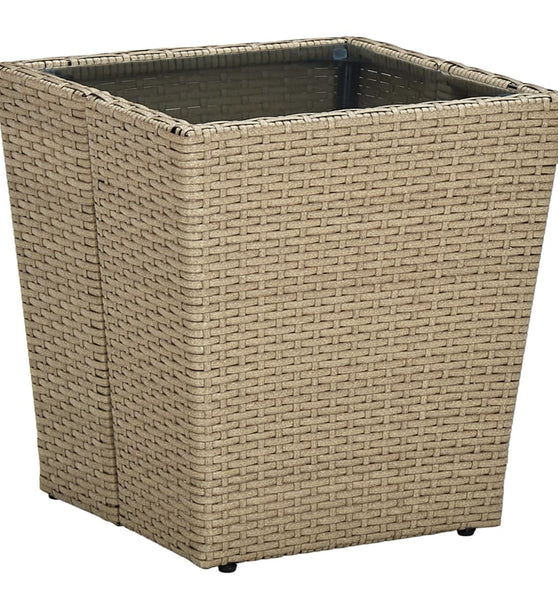 Beistelltisch Beige 41,5x41,5x44 cm Poly Rattan und Hartglas