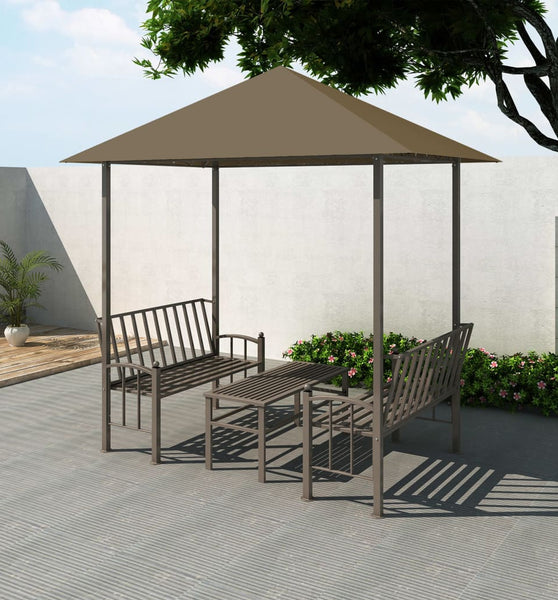 Gartenpavillon mit Tisch und Bänken 2,5x1,5x2,4 m Taupe 180 g/m²