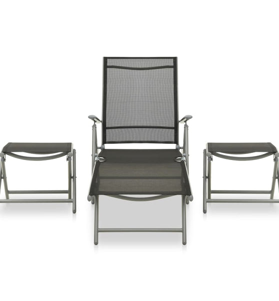 3-tlg. Garten-Lounge-Set Textilene und Aluminium Silbern