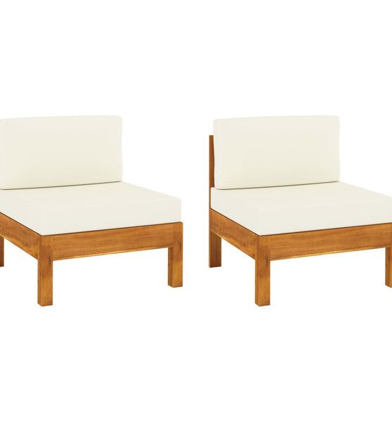 Mittelsofas 2 Stk. mit Cremeweißen Kissen Massivholz Akazie