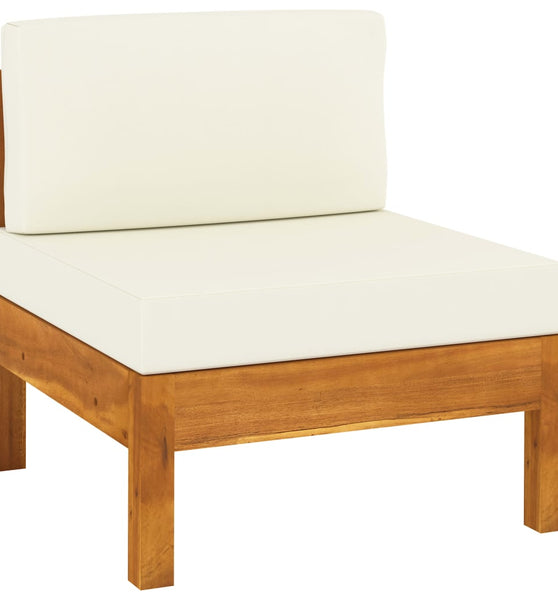 Mittelsofas 2 Stk. mit Cremeweißen Kissen Massivholz Akazie