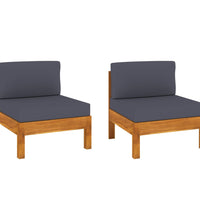 Mittelsofas 2 Stk. mit Dunkelgrauen Kissen Massivholz Akazie