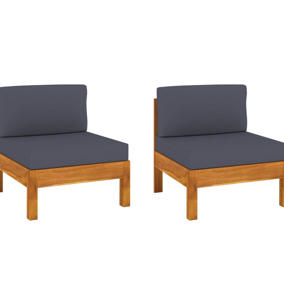 Mittelsofas 2 Stk. mit Dunkelgrauen Kissen Massivholz Akazie