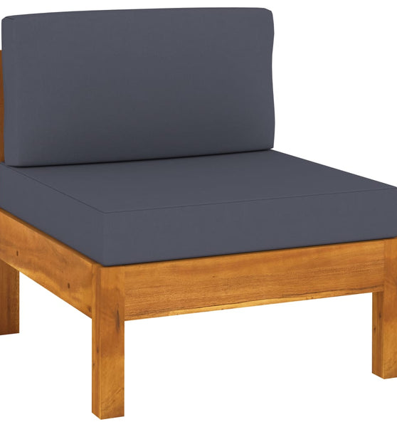 Mittelsofas 2 Stk. mit Dunkelgrauen Kissen Massivholz Akazie