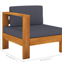 Mittelsofa mit 1 Armlehne Dunkelgrau Massivholz Akazie