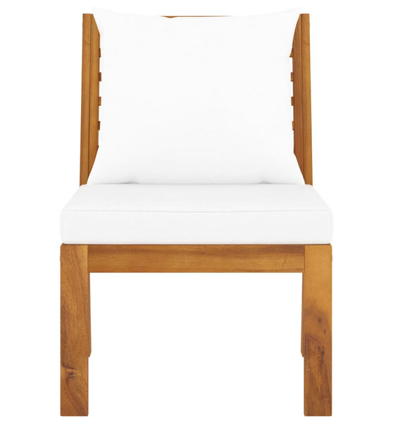 Modular-Mittelsofa mit Cremeweißen Kissen Akazie Massivholz