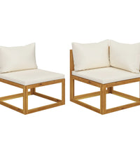 2-tlg. Sofa-Set mit cremeweißen Kissen Akazie Massivholz