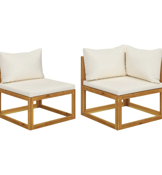 2-tlg. Sofa-Set mit cremeweißen Kissen Akazie Massivholz