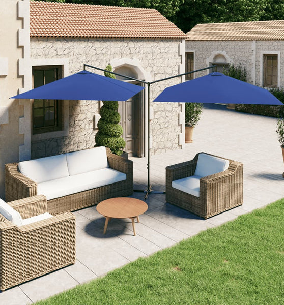 Doppel-Sonnenschirm mit Stahl-Mast 600x300 cm Azurblau
